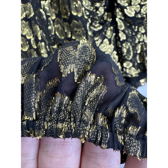 A.L.C. Women's Logan Metallic Print Silk Long Sleeve Blouse Size 8 - Picture 6 of 13